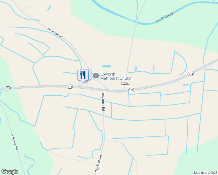 map of restaurants, bars, coffee shops, grocery stores, and more near 100 Honolulu Road in Vanceboro