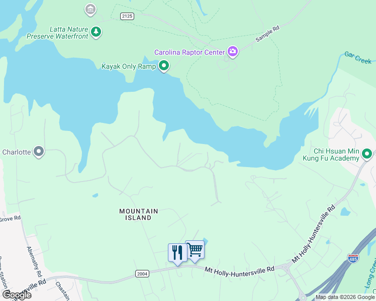 map of restaurants, bars, coffee shops, grocery stores, and more near 11904 Mountain Crest Circle in Charlotte