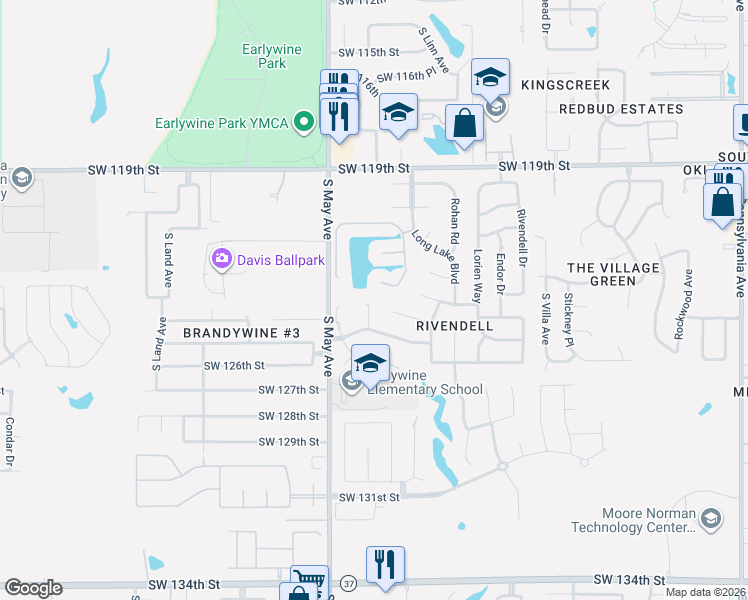 map of restaurants, bars, coffee shops, grocery stores, and more near 12316 Swanhaven Drive in Oklahoma City