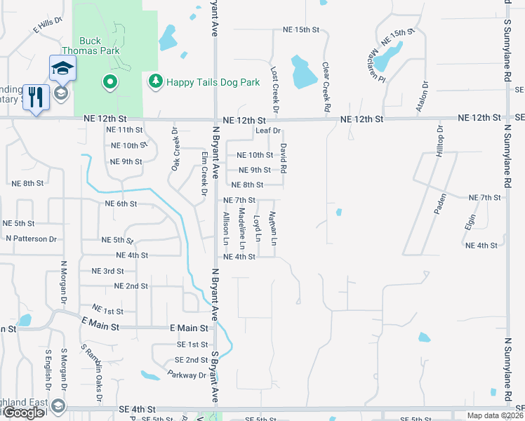 map of restaurants, bars, coffee shops, grocery stores, and more near 628 Loyd Lane in Moore