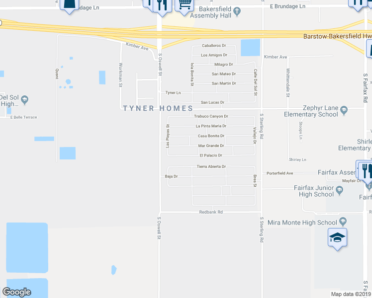 map of restaurants, bars, coffee shops, grocery stores, and more near 5031 Mar Grande Drive in Bakersfield