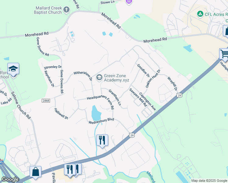 map of restaurants, bars, coffee shops, grocery stores, and more near 530 Grantham Lane in Charlotte