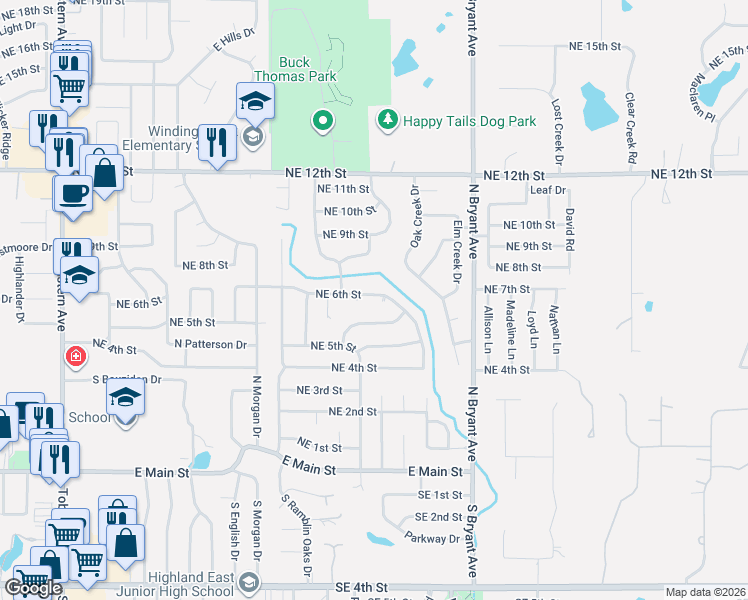 map of restaurants, bars, coffee shops, grocery stores, and more near 1609 Northeast 6th Street in Oklahoma City