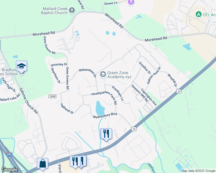 map of restaurants, bars, coffee shops, grocery stores, and more near 625 Grantham Lane in Charlotte