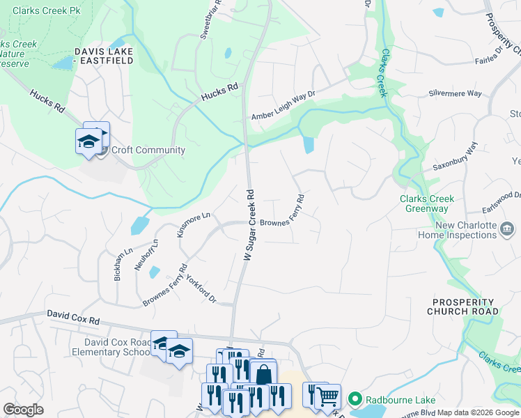 map of restaurants, bars, coffee shops, grocery stores, and more near 7100 Cornerstone Drive in Charlotte