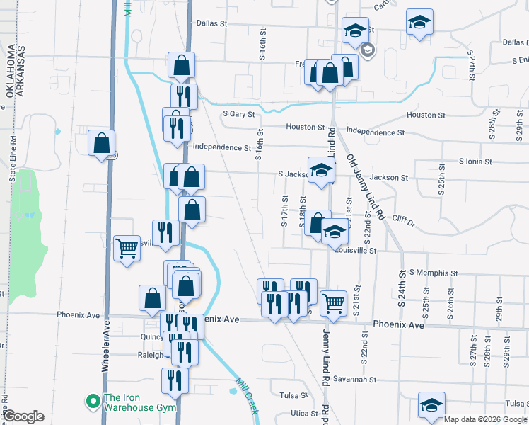 map of restaurants, bars, coffee shops, grocery stores, and more near 4105 South 16th Street in Fort Smith