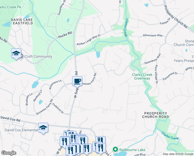 map of restaurants, bars, coffee shops, grocery stores, and more near 3506 Twelvestone Court in Charlotte
