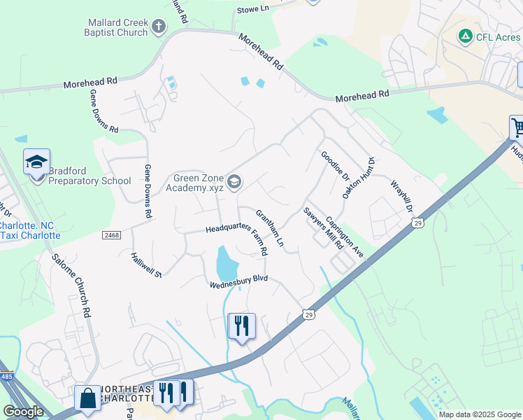 map of restaurants, bars, coffee shops, grocery stores, and more near 530 Grantham Lane in Charlotte