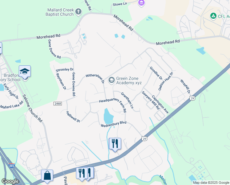 map of restaurants, bars, coffee shops, grocery stores, and more near 625 Grantham Lane in Charlotte