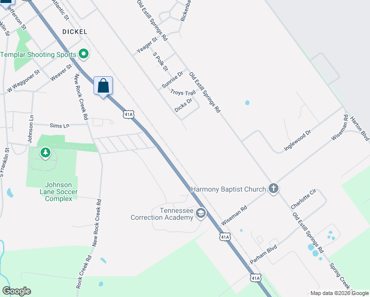 map of restaurants, bars, coffee shops, grocery stores, and more near 1490 South Washington Street in Tullahoma