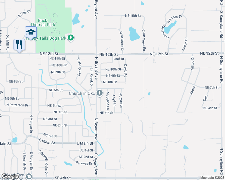 map of restaurants, bars, coffee shops, grocery stores, and more near 628 Loyd Lane in Moore