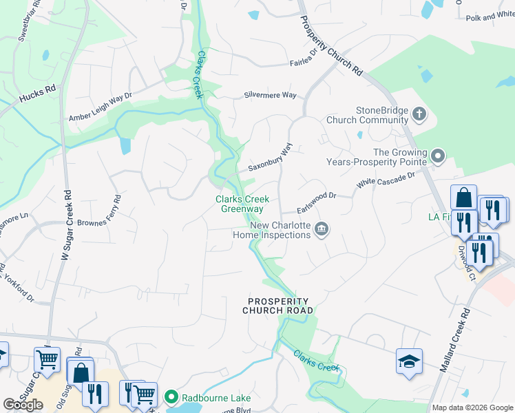 map of restaurants, bars, coffee shops, grocery stores, and more near 4326 Hazlitt Court in Charlotte
