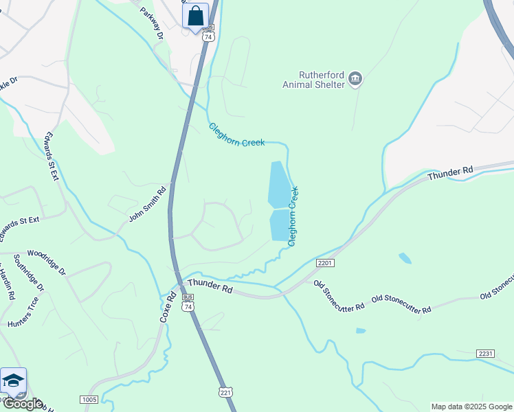 map of restaurants, bars, coffee shops, grocery stores, and more near 138 Saint John Street in Rutherfordton