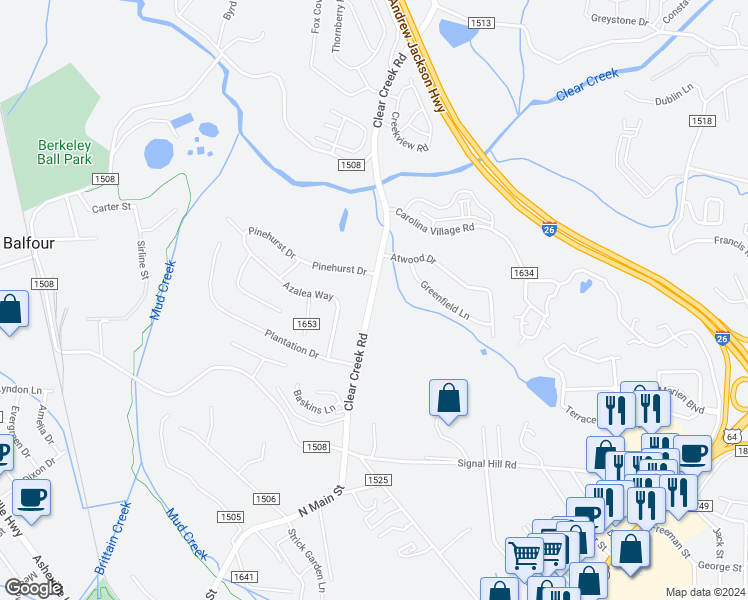 map of restaurants, bars, coffee shops, grocery stores, and more near 358 County Road 1503 in Hendersonville