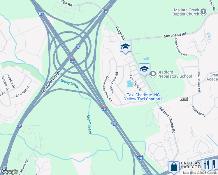 map of restaurants, bars, coffee shops, grocery stores, and more near 10801 Greenhead View Road in Charlotte
