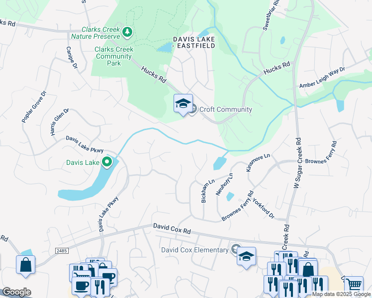 map of restaurants, bars, coffee shops, grocery stores, and more near 8935 Newgard Ct in Charlotte
