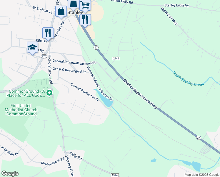 map of restaurants, bars, coffee shops, grocery stores, and more near 100 General Braxton Bragg in Stanley
