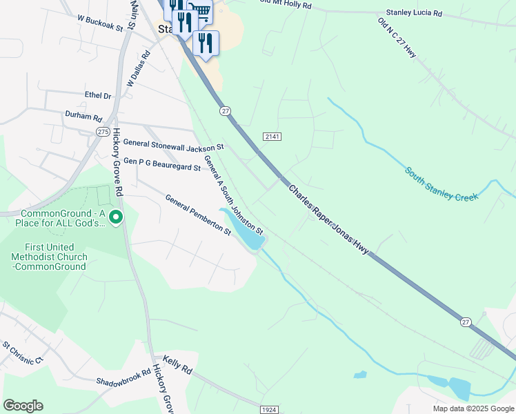 map of restaurants, bars, coffee shops, grocery stores, and more near 100 General Braxton Bragg in Stanley