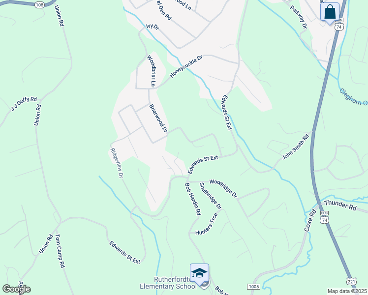 map of restaurants, bars, coffee shops, grocery stores, and more near 102 Seven Oaks Lane in Rutherfordton
