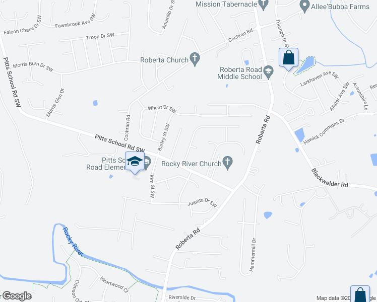 map of restaurants, bars, coffee shops, grocery stores, and more near 5397 Hackberry Lane Southwest in Concord