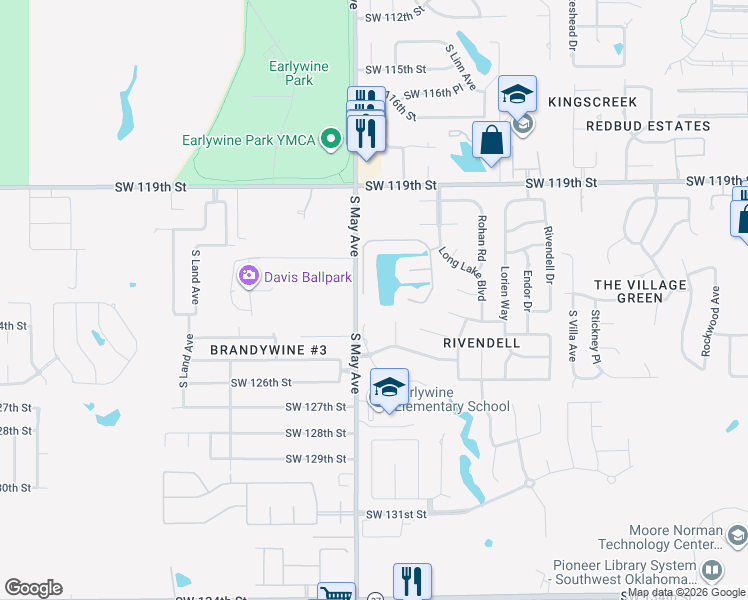 map of restaurants, bars, coffee shops, grocery stores, and more near 12308 Bywater Road in Oklahoma City