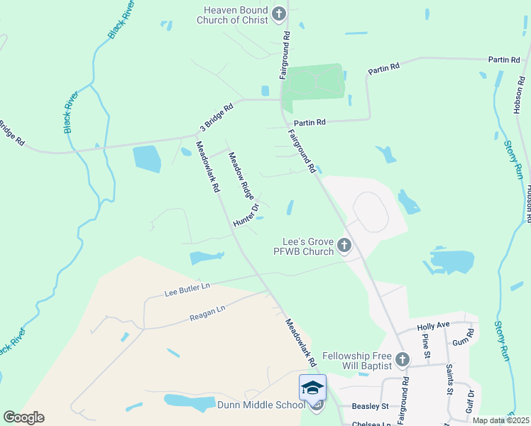 map of restaurants, bars, coffee shops, grocery stores, and more near 11 Meadow Ridge in Dunn