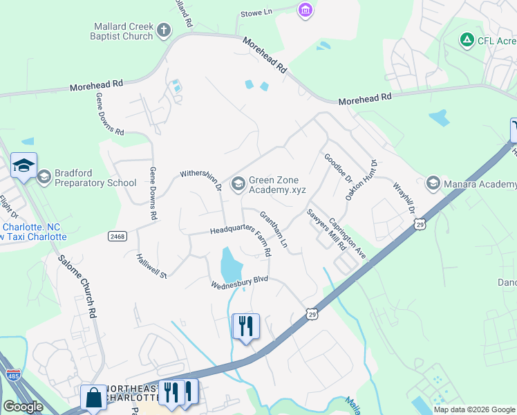 map of restaurants, bars, coffee shops, grocery stores, and more near 530 Grantham Lane in Charlotte