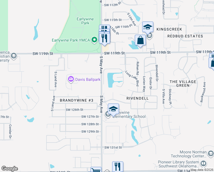 map of restaurants, bars, coffee shops, grocery stores, and more near 12308 Bywater Road in Oklahoma City