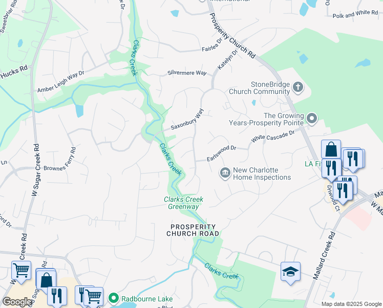 map of restaurants, bars, coffee shops, grocery stores, and more near 4301 Hazlitt Court in Charlotte