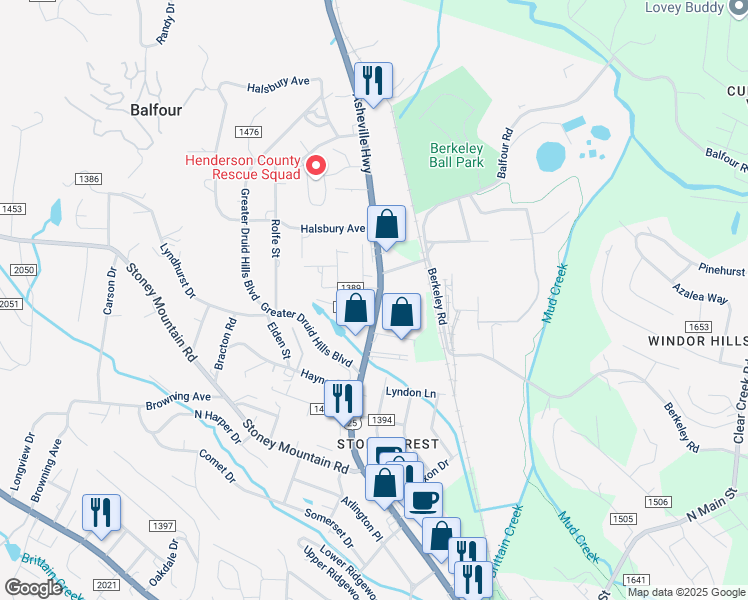 map of restaurants, bars, coffee shops, grocery stores, and more near 2327 Asheville Highway in Hendersonville