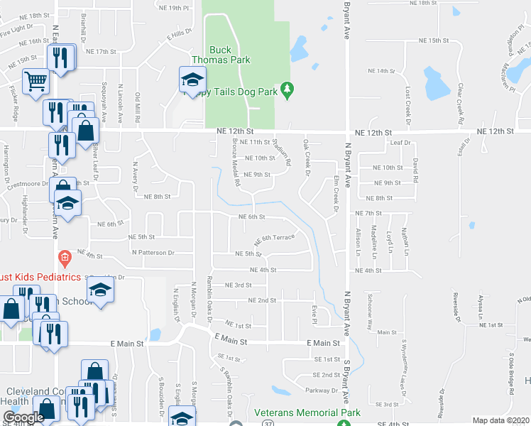 map of restaurants, bars, coffee shops, grocery stores, and more near 1609 Northeast 6th Street in Oklahoma City