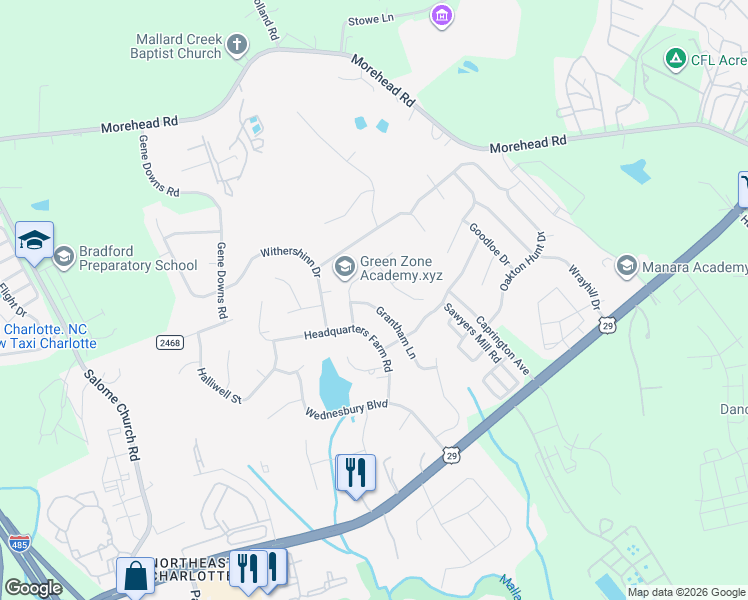 map of restaurants, bars, coffee shops, grocery stores, and more near 530 Grantham Lane in Charlotte