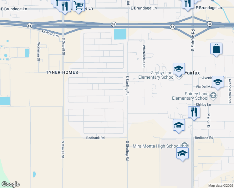 map of restaurants, bars, coffee shops, grocery stores, and more near 5516 Mar Grande Drive in Bakersfield