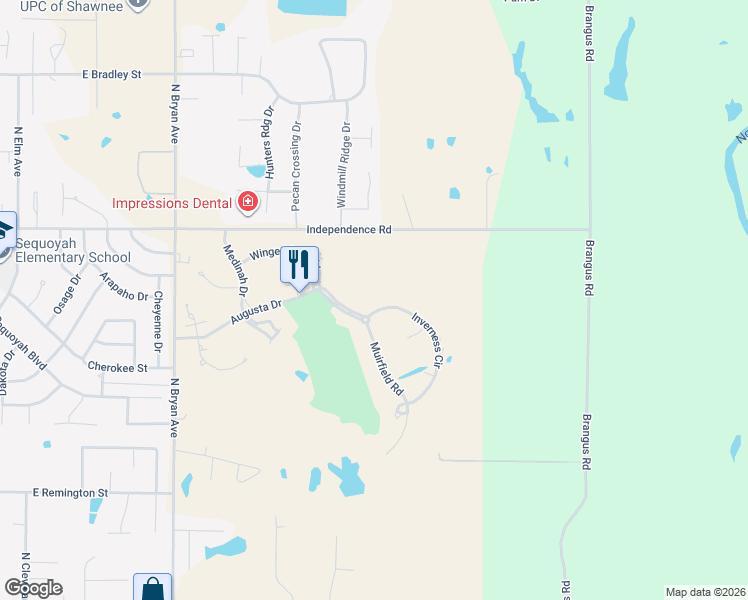 map of restaurants, bars, coffee shops, grocery stores, and more near 1304 Inverness Circle in Shawnee