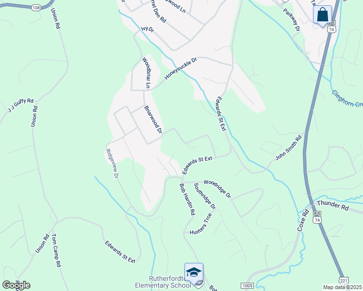 map of restaurants, bars, coffee shops, grocery stores, and more near 102 Seven Oaks Lane in Rutherfordton