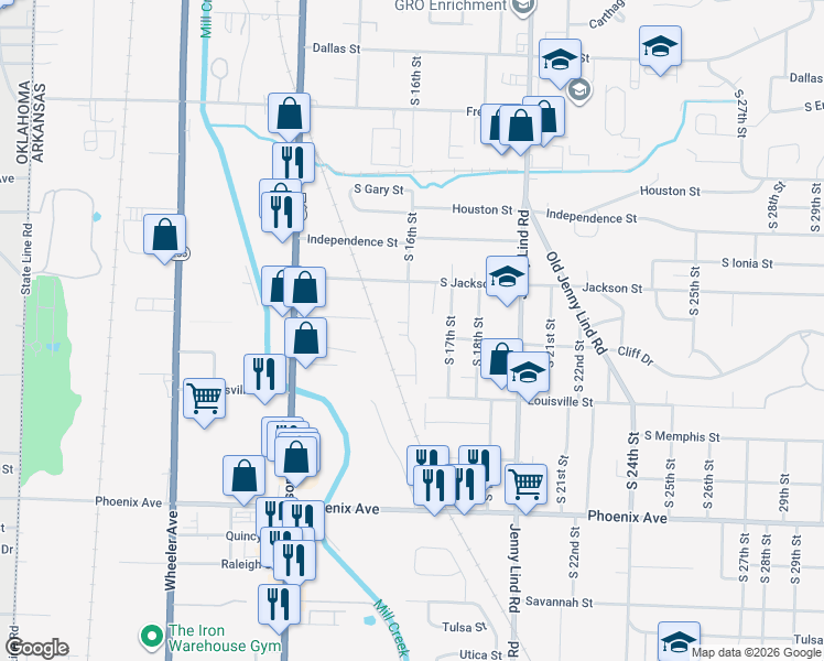 map of restaurants, bars, coffee shops, grocery stores, and more near 4105 South 16th Street in Fort Smith