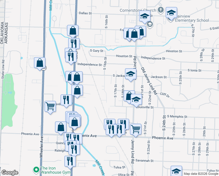 map of restaurants, bars, coffee shops, grocery stores, and more near 4001 South 16th Street in Fort Smith