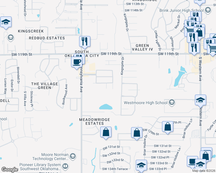 map of restaurants, bars, coffee shops, grocery stores, and more near 12412 Gaylon Circle in Oklahoma City