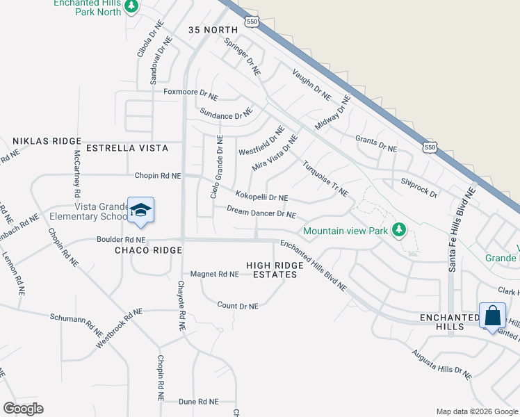 map of restaurants, bars, coffee shops, grocery stores, and more near 4954 Dream Dancer Drive Northeast in Rio Rancho