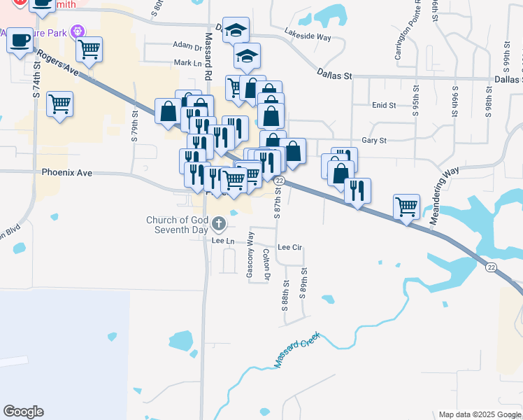 map of restaurants, bars, coffee shops, grocery stores, and more near 8420 Phoenix Avenue in Fort Smith