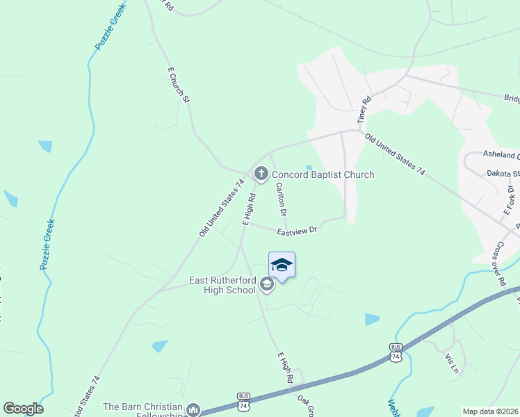 map of restaurants, bars, coffee shops, grocery stores, and more near 442 Eastview Drive in Bostic