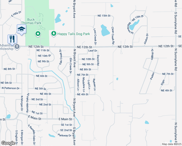 map of restaurants, bars, coffee shops, grocery stores, and more near 2305 Northeast 7th Street in Moore
