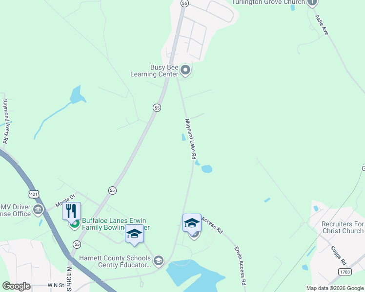 map of restaurants, bars, coffee shops, grocery stores, and more near 612 Maynard Lake Road in Erwin