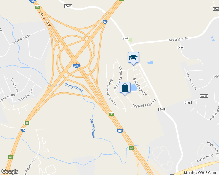 map of restaurants, bars, coffee shops, grocery stores, and more near 10717 Greenhead View in Charlotte
