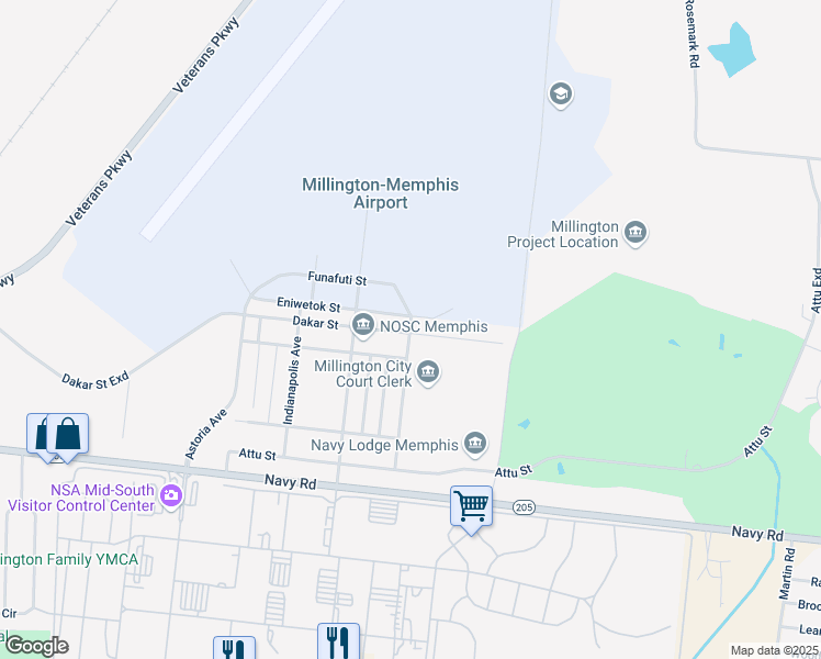 map of restaurants, bars, coffee shops, grocery stores, and more near 1327 Memphis Avenue in Millington