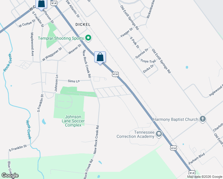 map of restaurants, bars, coffee shops, grocery stores, and more near Vocational Lane in Tullahoma