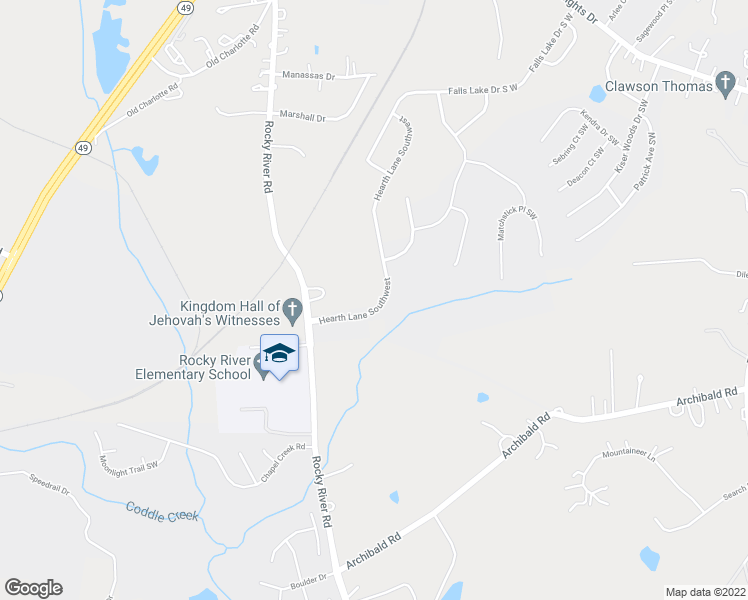 map of restaurants, bars, coffee shops, grocery stores, and more near 1033 Hearth Lane Southwest in Concord