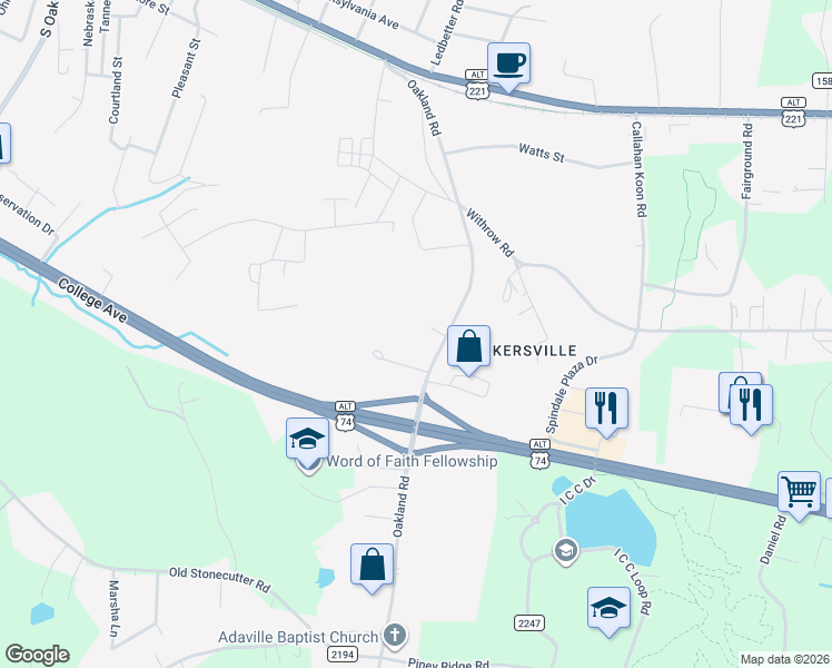 map of restaurants, bars, coffee shops, grocery stores, and more near 508 Oakland Road in Spindale