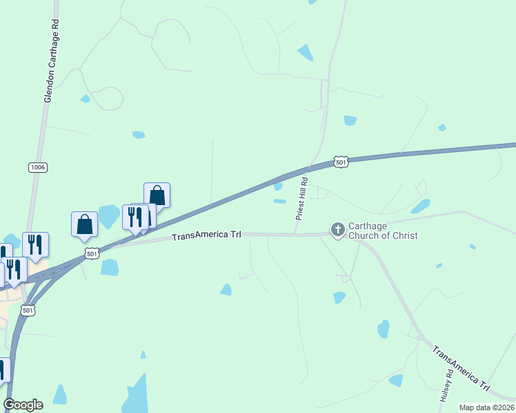 map of restaurants, bars, coffee shops, grocery stores, and more near 3568 U.S. 15 in Carthage