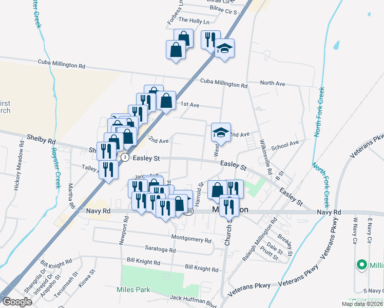 map of restaurants, bars, coffee shops, grocery stores, and more near 4871 2nd Avenue in Millington